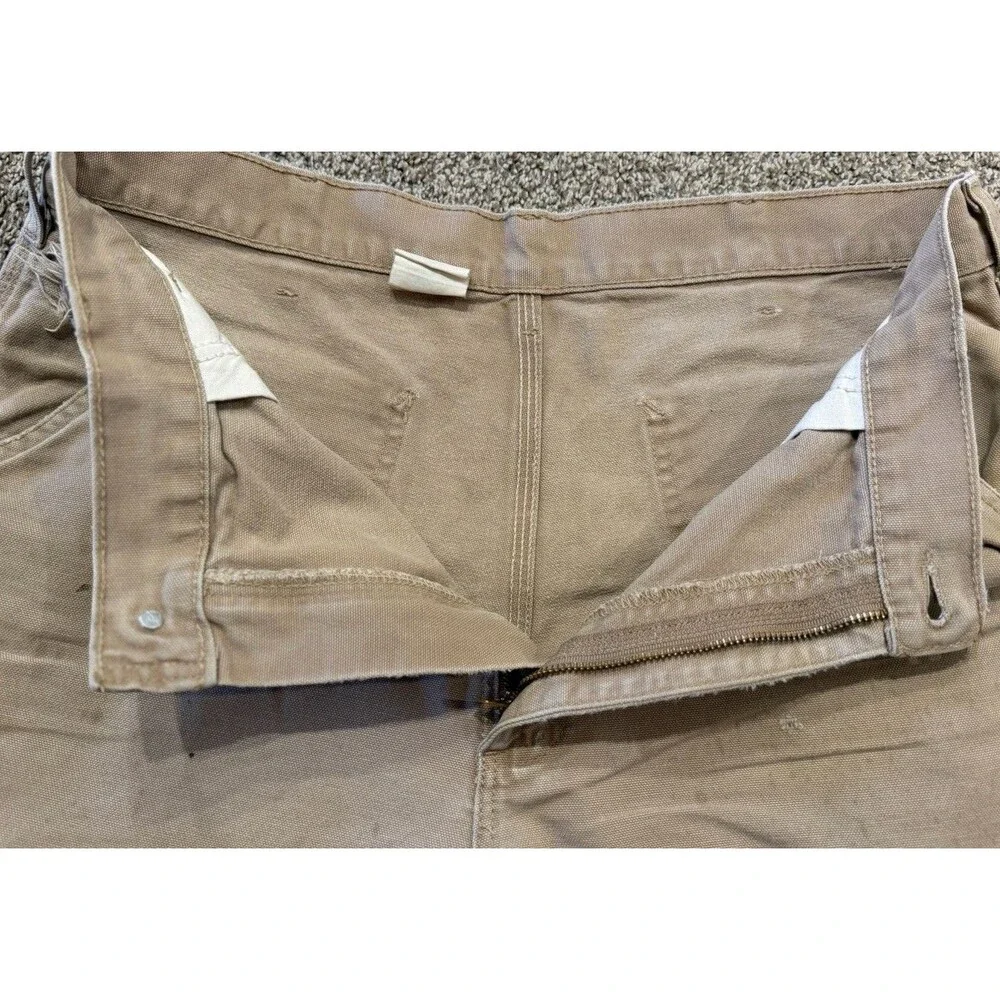 Vintage CARHARTT B25 DES Carpenter Canvas LEATHER PATCH Shorts Sz 32/34 USA MADE